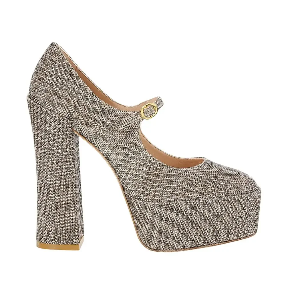Stuart Weitzman Skyhigh 145 Mary Jane Platform Heels US 9.5 Beige Metallic NWOB